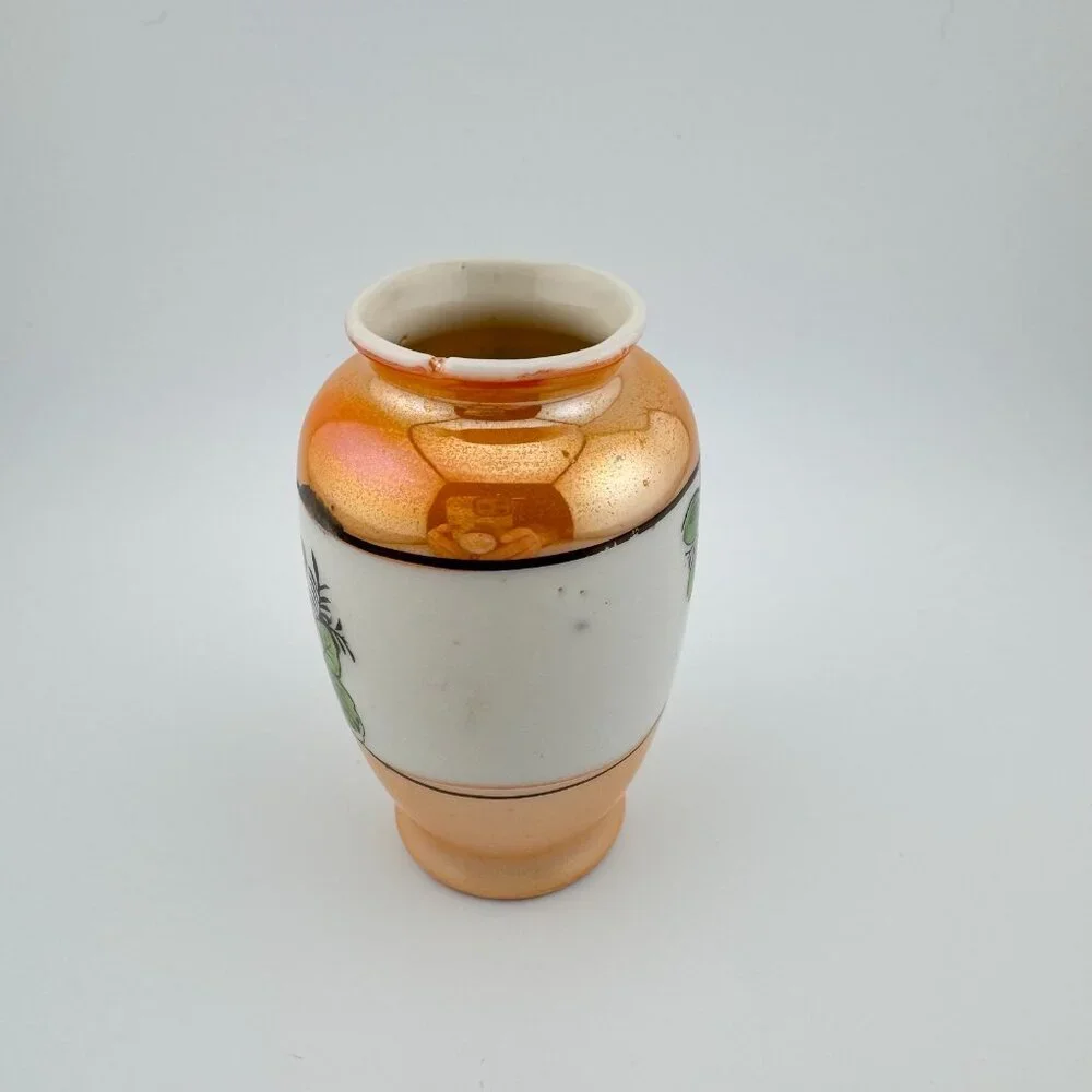 Vintage Lusterware Vase Hand Painted Made In Japan Flower Floral Design